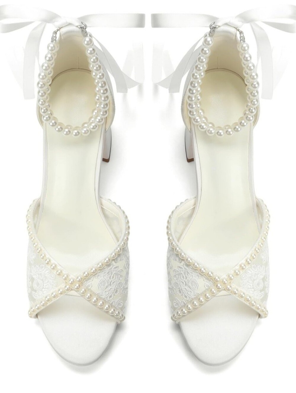 NWT Ivory Pearl Lace Bridal Heels Size 8 | Wedding Shoes | Block Heel - Picture 2 of 9